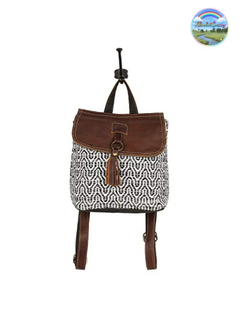 Canvas Geometric Hobo Purse with Buffalo Leather Strap